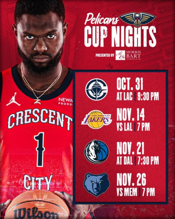 鹈鹕晒NBA杯赛程:11月将先后对阵快船、湖人、独行侠、灰熊 鹈鹕晒NBA杯赛程:11月将先后对阵快船、湖人、独行侠、灰熊